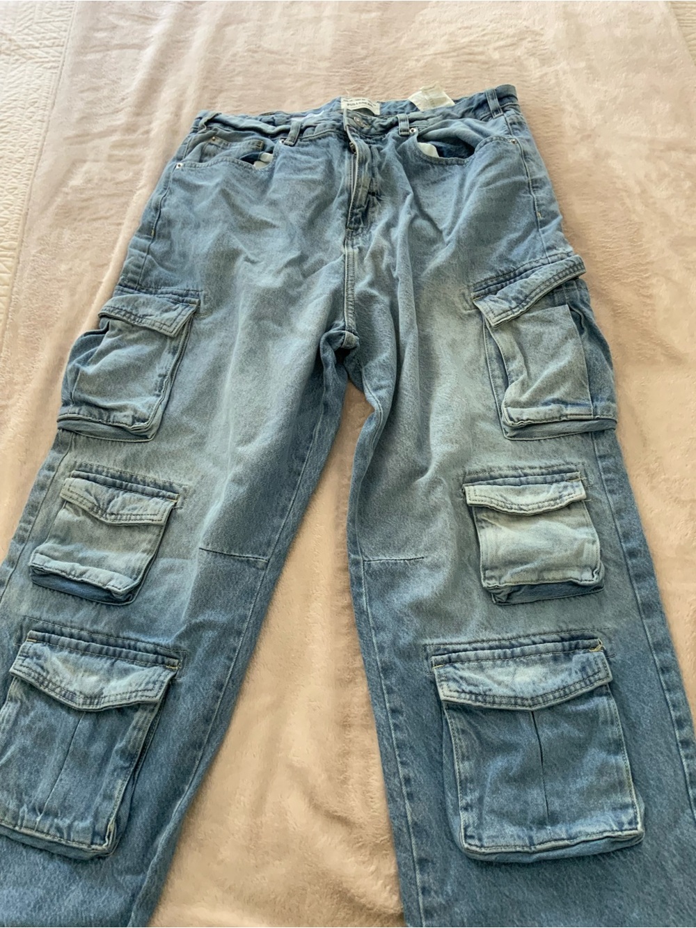 Pull&Bear Light Blue Cargo Jeans with Multi Pockets